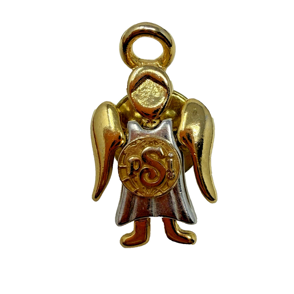 Vintage Angel Brooch GCI Gold Tone RS Charm Guardian Angel Pin 1”